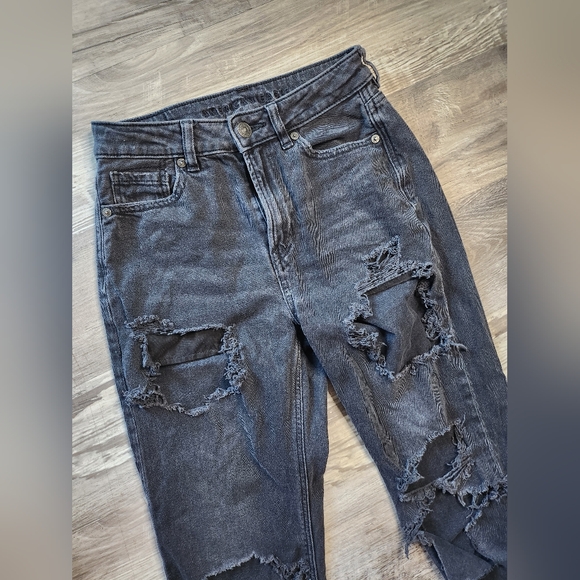 American Eagle Outfitters Distressed  Black Wash Denim Long Skinny Jeans - Picture 3 of 10